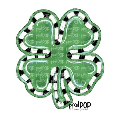 Shamrock Four Leaf Clover Saint Patrick's Day PNG with Black and White | Clover Art | Design | Painted Art | Digital Download | Printable | St. Paddy's Day