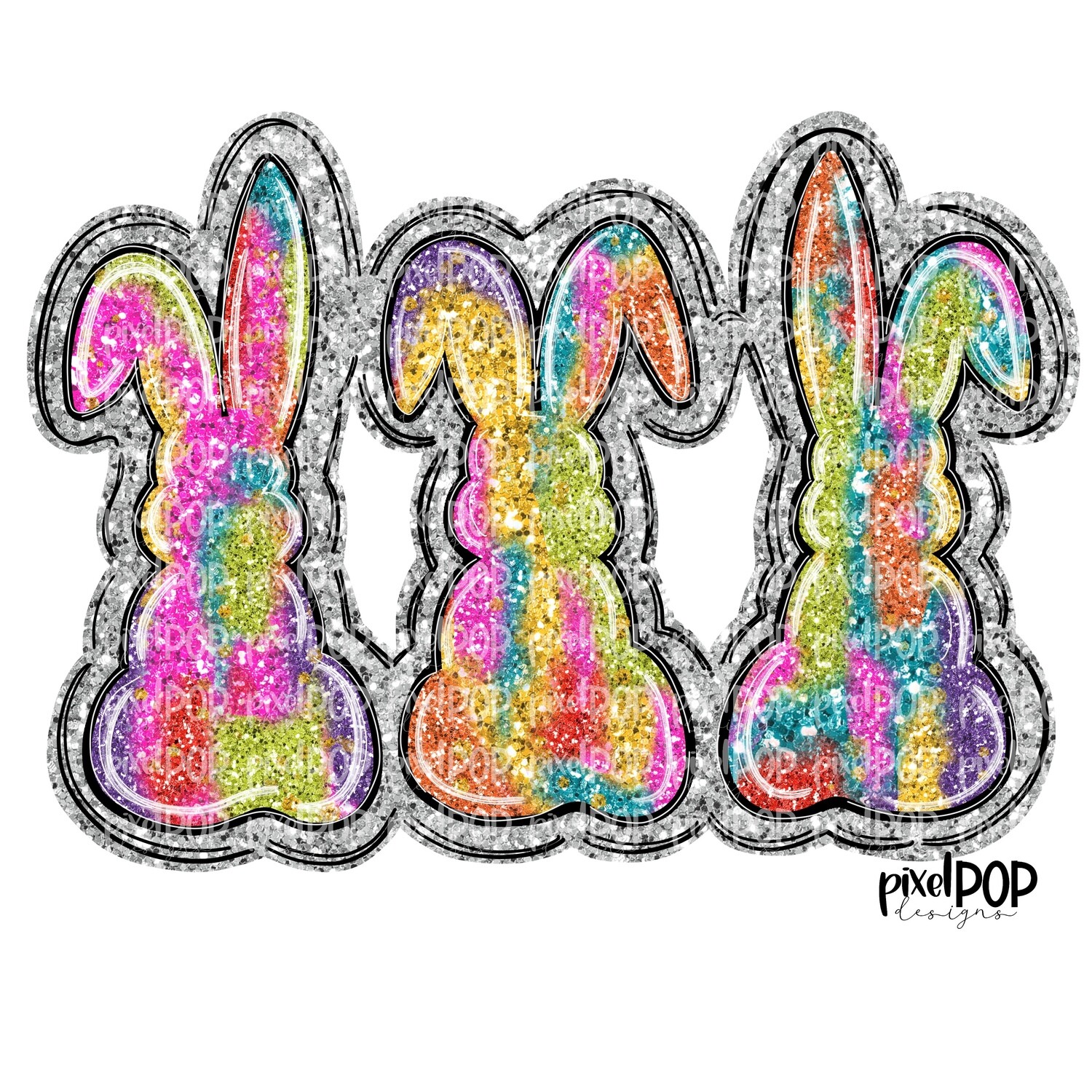 Colorful Faux Glitter Bunnies Easter PNG | Easter Bunny | Easter | Rabbit | Hop | Bunny PNG | Bunny Design | Bunny Tail | Easter Design | Easter PNG