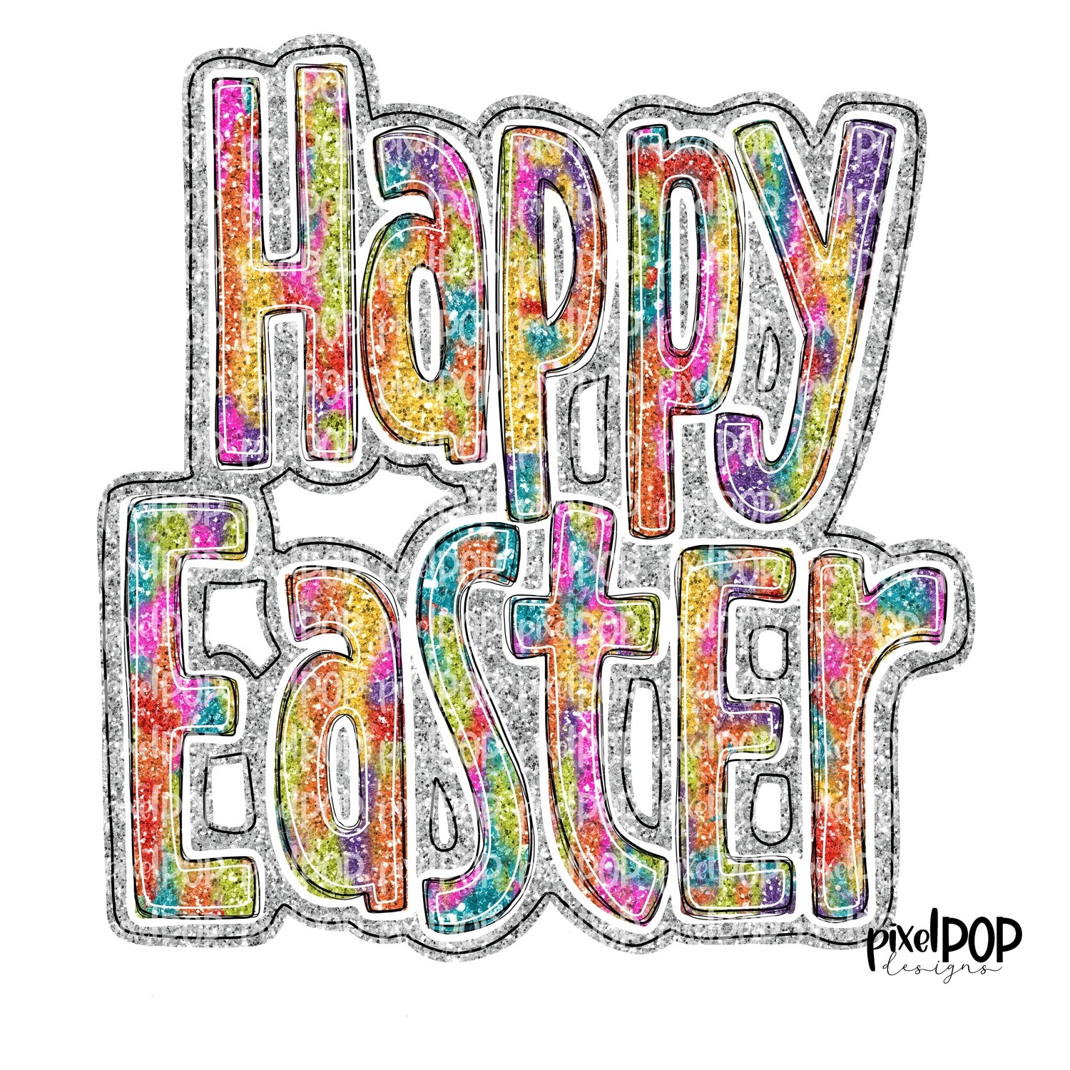 Happy Easter Colorful Faux Glitter PNG | Easter Bunny | Easter | Rabbit | Hop | Bunny PNG | Bunny Design | Bunny Tail | Easter Design | Easter PNG