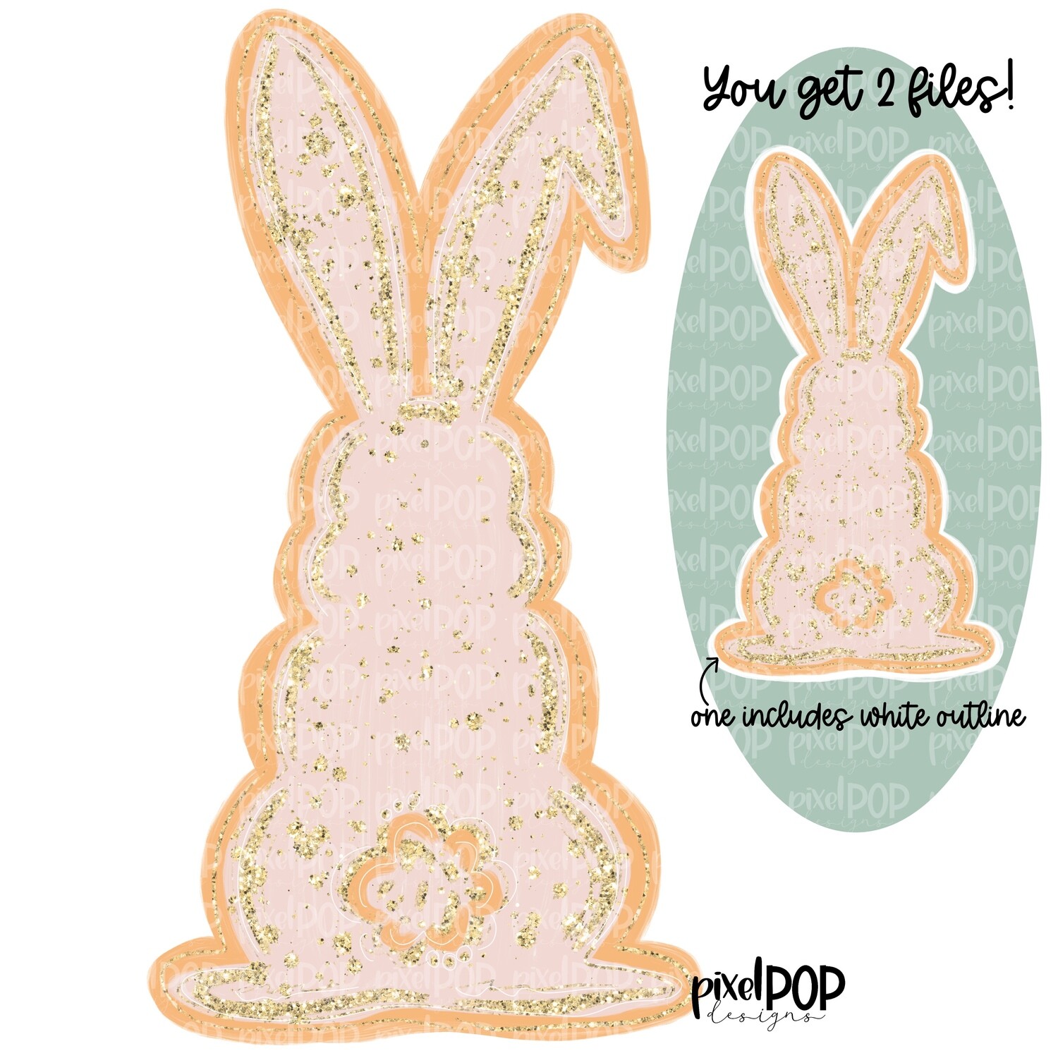 Soft and Sweet Faux Glitter Bunny with Blush/Sorbet Easter PNG | Easter Bunny | Easter | Rabbit | Hop | Bunny PNG | Bunny Design | Bunny Tail | Easter Design | Easter PNG