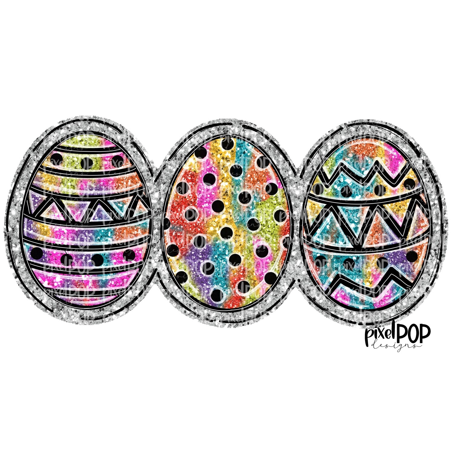 Colorful Faux Glitter Easter Eggs PNG | Easter Bunny | Easter | Rabbit | Hop | Bunny PNG | Bunny Design | Bunny Tail | Easter Design | Easter PNG