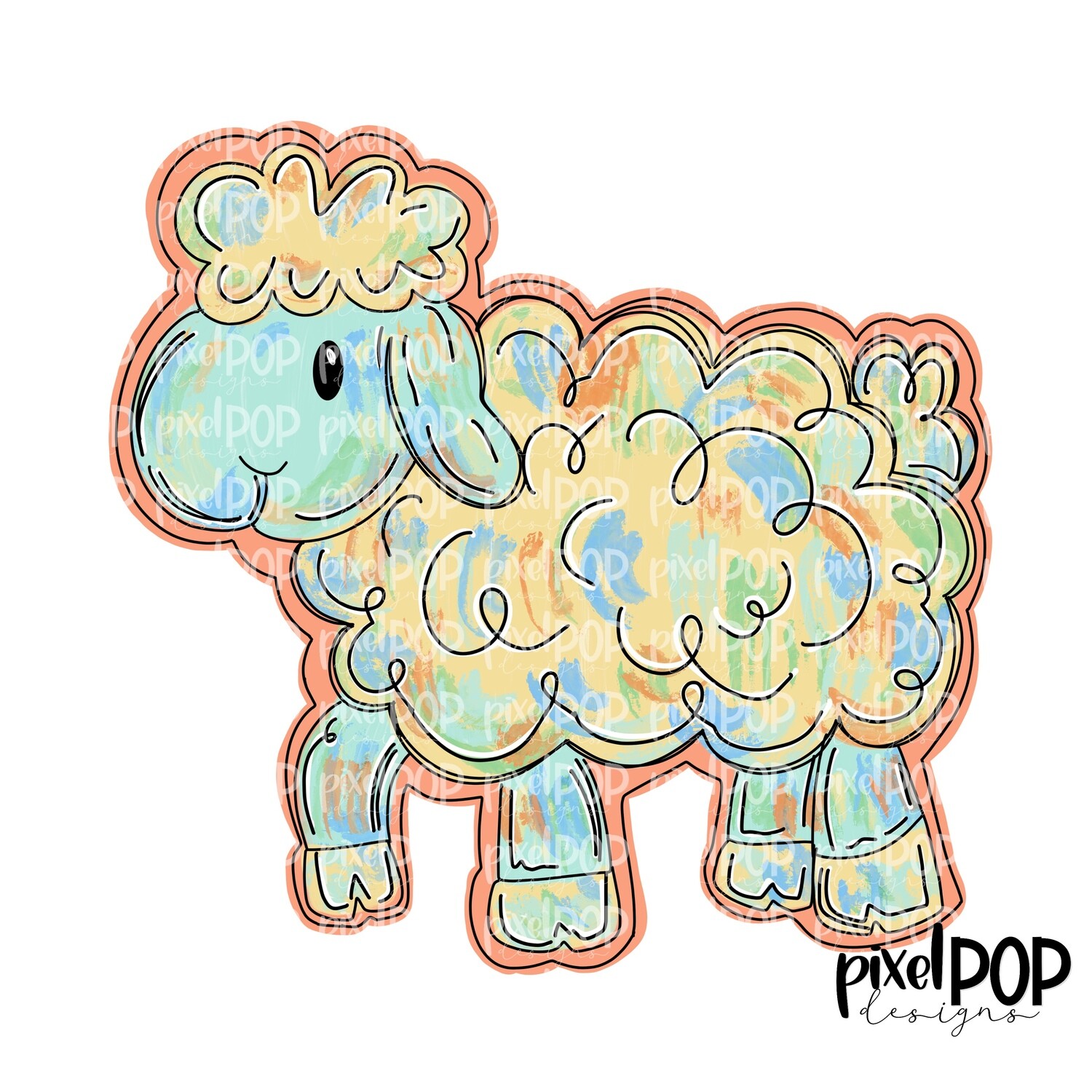 Lamb Blue Yellow PNG, Easter Art Printable Design for Sublimation DTF Screenprint Transfers