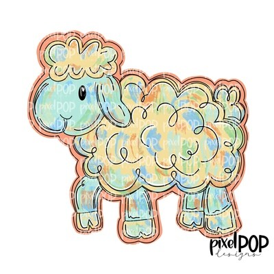 Lamb Blue Yellow PNG, Easter Art Printable Design for Sublimation DTF Screenprint Transfers