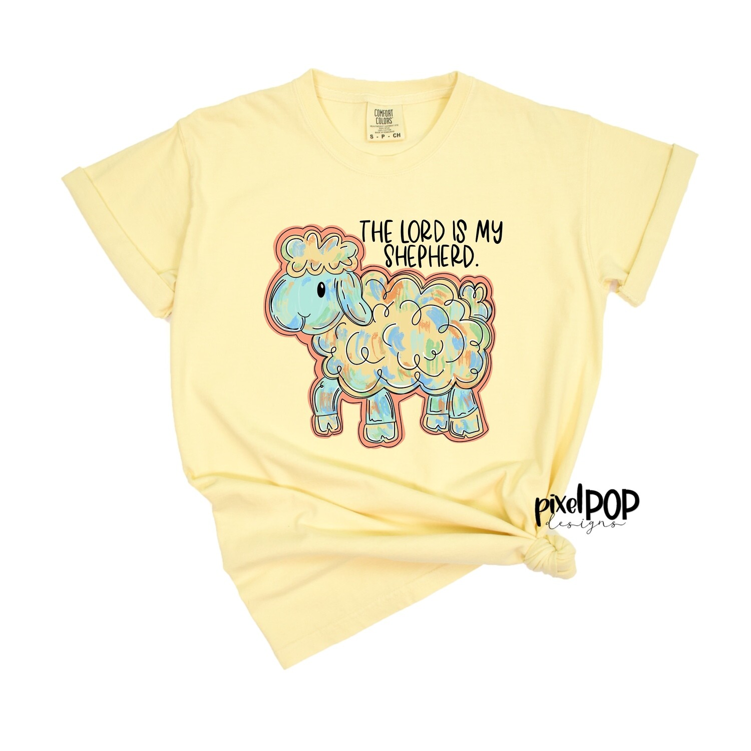 The Lord is my Shepherd Lamb Blue Yellow PNG, Easter Art Printable Design for Sublimation DTF Screenprint Transfers