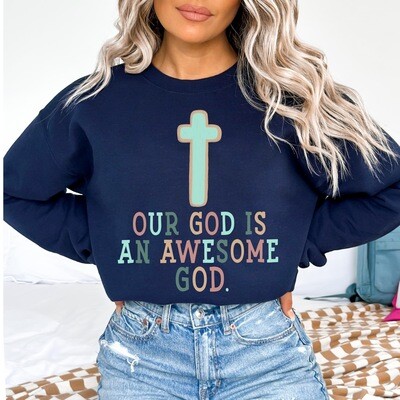 Our God is an Awesome God with Cross PNG | Religious Art | Art | Leopard Brush Strokes | Hand Painted | Digital Background | Printable