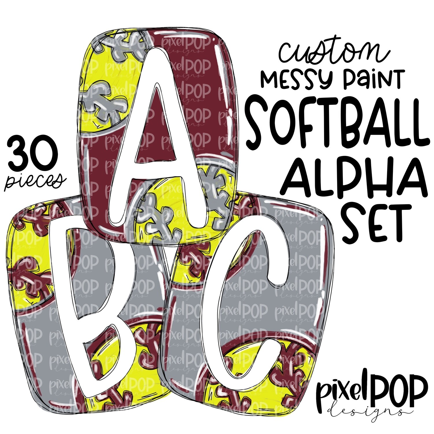 CUSTOM TEAM COLORS - Softball Alphabet Set