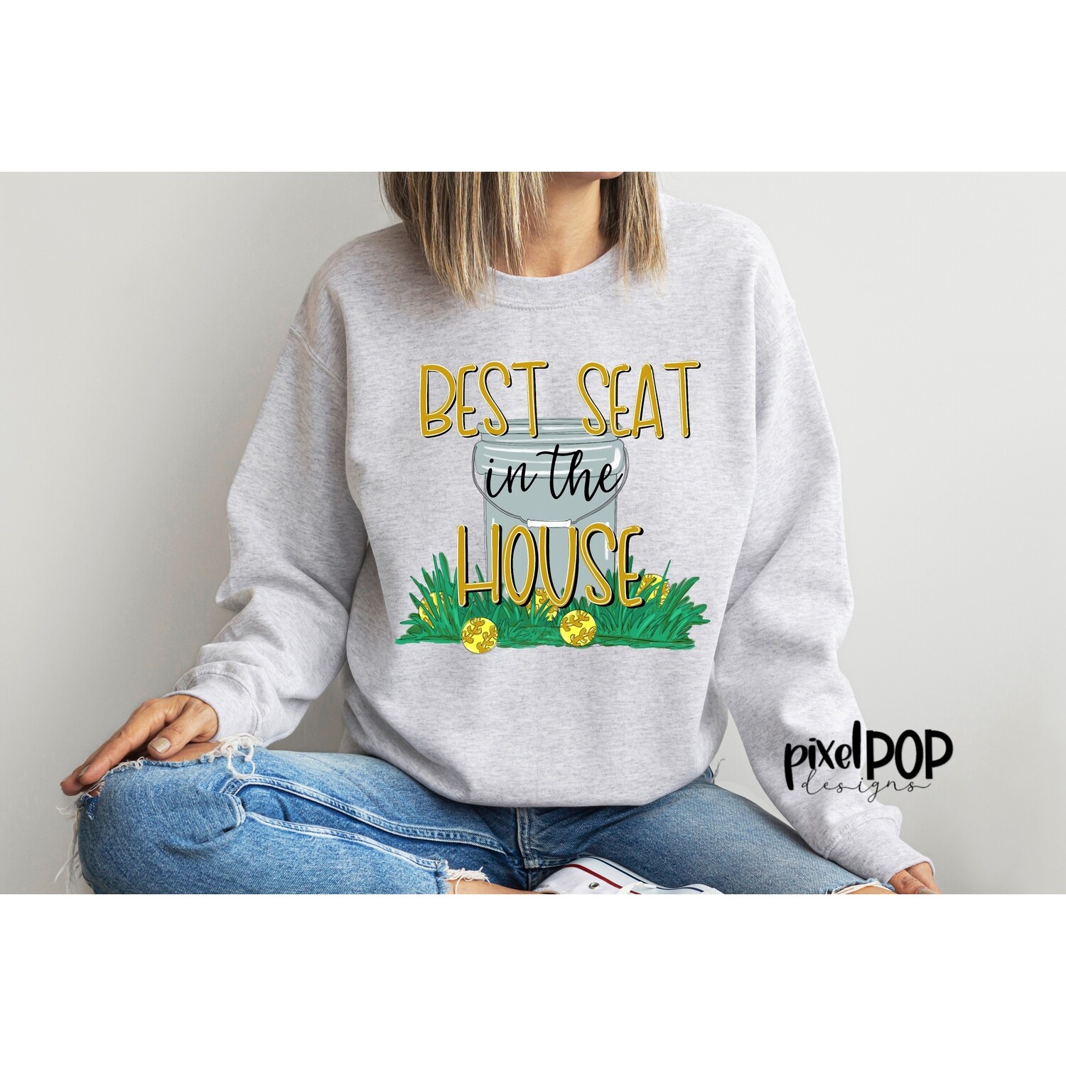 Best Seat in the House Softball Ball Bucket GOLD PNG Design | Baseball Design | Sublimation Design | Heat Transfer | Sports PNG | Digital Download