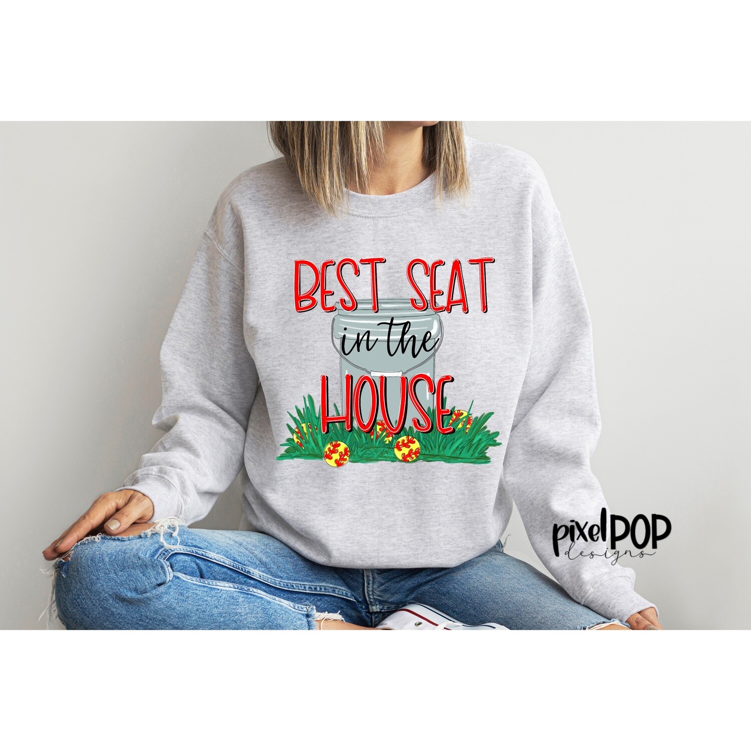 Best Seat in the House Softball Ball Bucket RED PNG Design | Baseball Design | Sublimation Design | Heat Transfer | Sports PNG | Digital Download