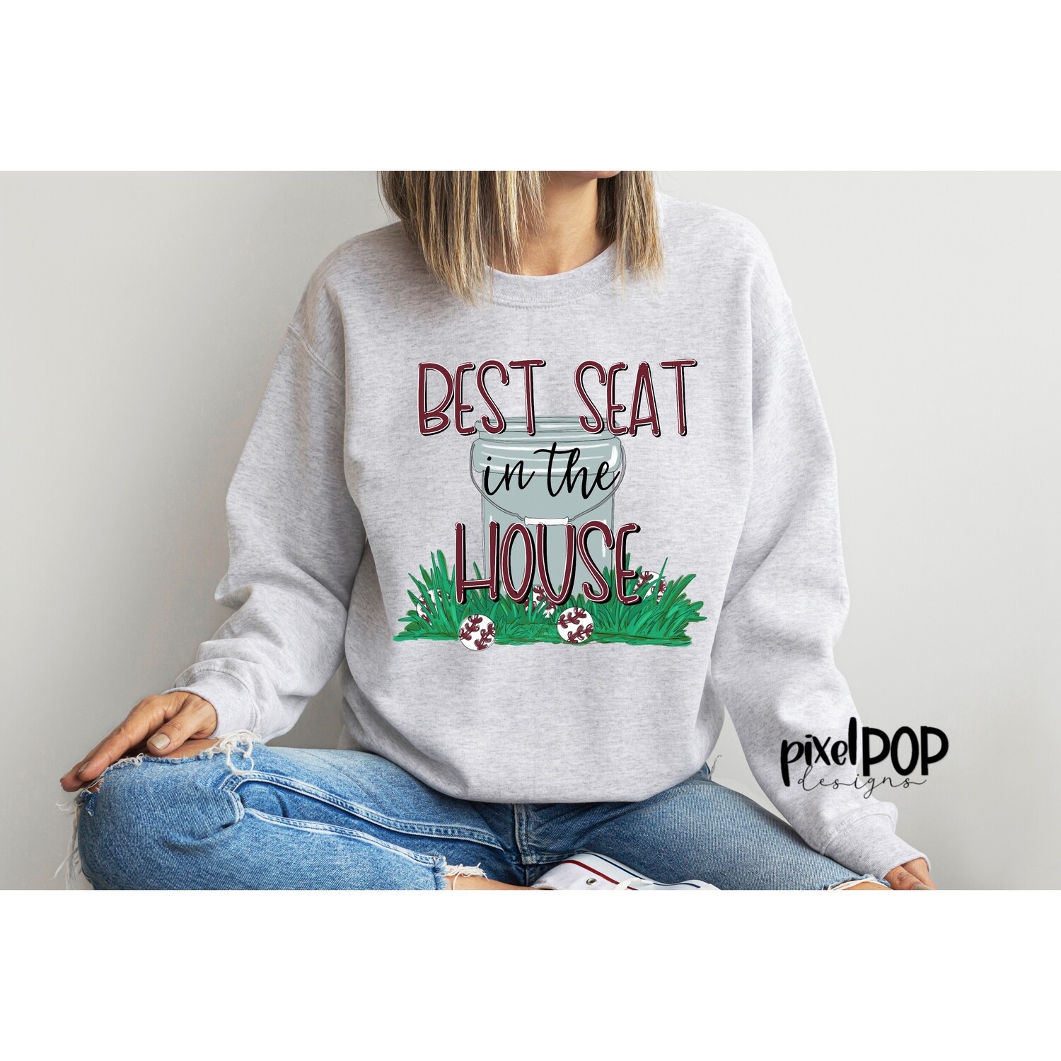 Best Seat in the House Baseball Ball Bucket MAROON PNG Design | Baseball Design | Sublimation Design | Heat Transfer | Sports PNG | Digital Download
