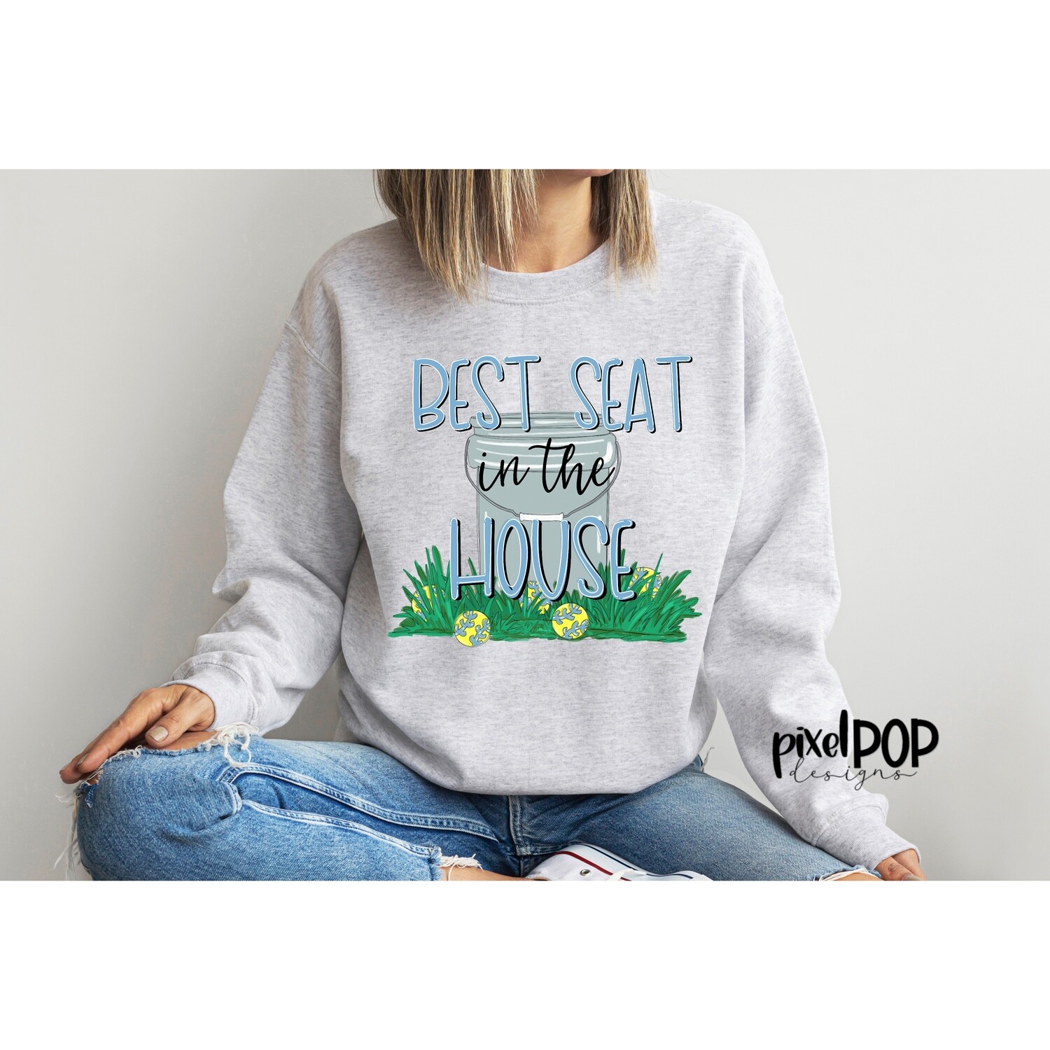 Best Seat in the House Softball Ball Bucket LIGHT BLUE PNG Design | Baseball Design | Sublimation Design | Heat Transfer | Sports PNG | Digital Download
