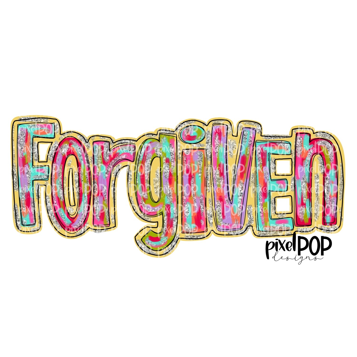 Forgiven Silver Glitz PNG | Christian Art | Faith Art