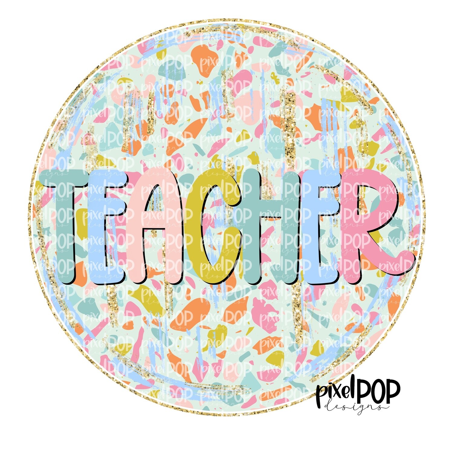 Terrazzo School Teacher PNG | Assistant Teacher Design | Teacher Digital | Hand Painted | Digital Download | Printable