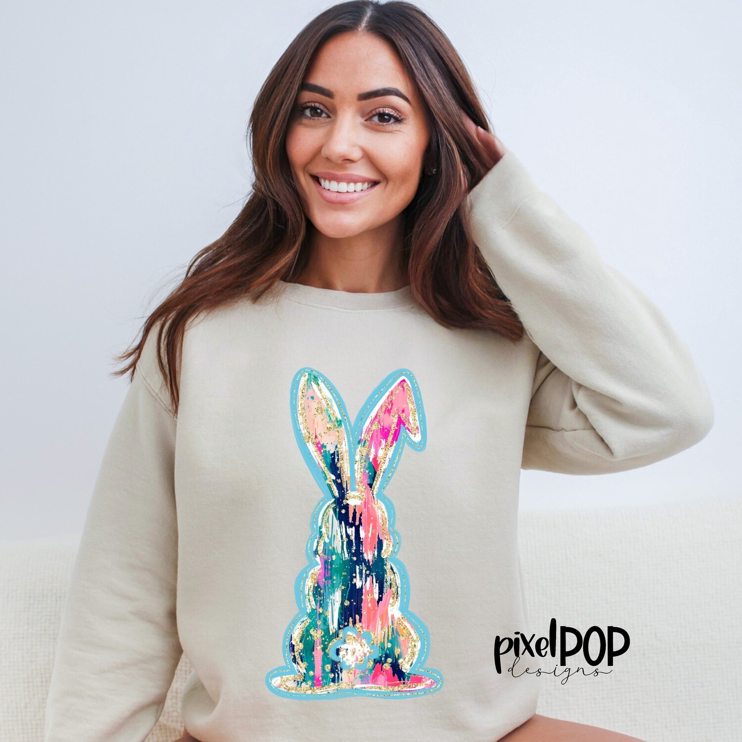 Ikat Bunny Rabbit PNG | Easter Transfer Design PNG | Sublimation Design | Heat Transfer PNG | Digital Download | Printable Art | Clip Art