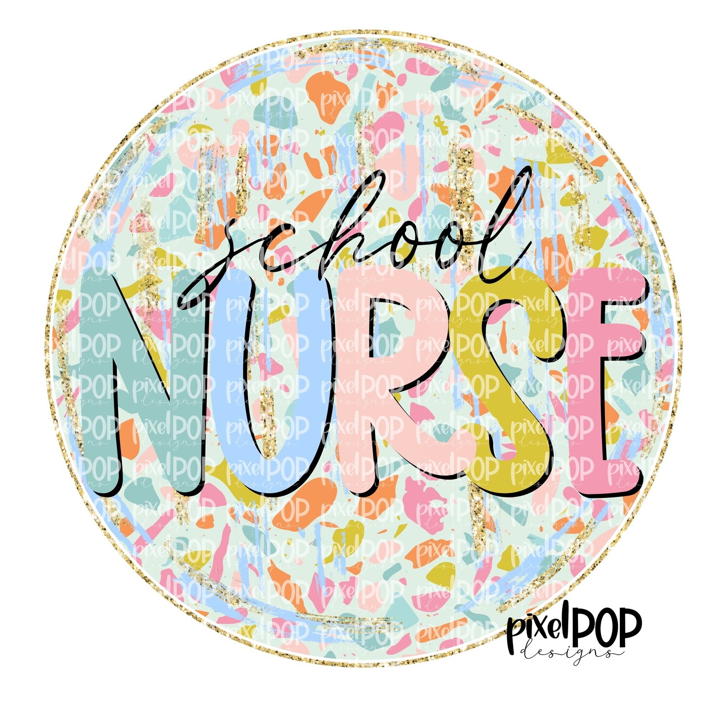 Terrazzo School School Nurse PNG | Assistant Teacher Design | Teacher Digital | Hand Painted | Digital Download | Printable