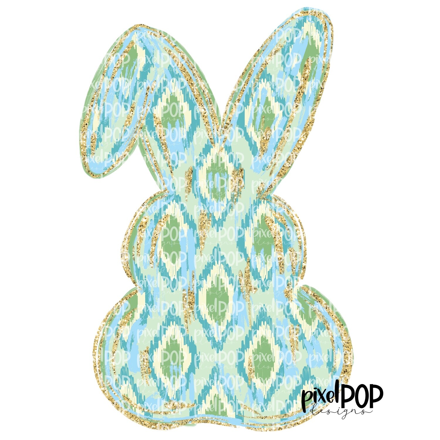 Ikat Bunny Rabbit Green and Blue PNG | Easter Transfer Design PNG | Sublimation Design | Heat Transfer PNG | Digital Download | Printable Art | Clip Art