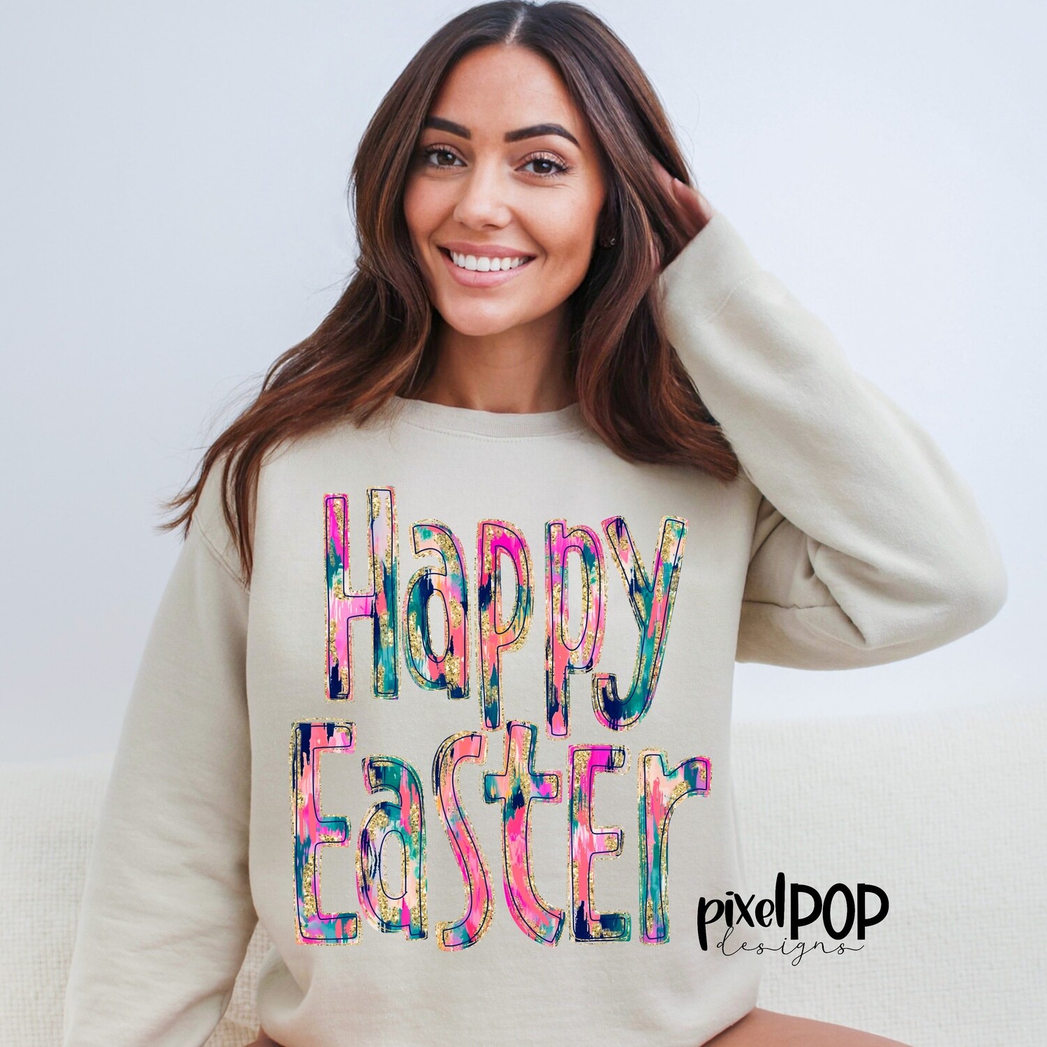 Ikat Happy Easter PNG | Easter Transfer Design PNG | Sublimation Design | Heat Transfer PNG | Digital Download | Printable Art | Clip Art