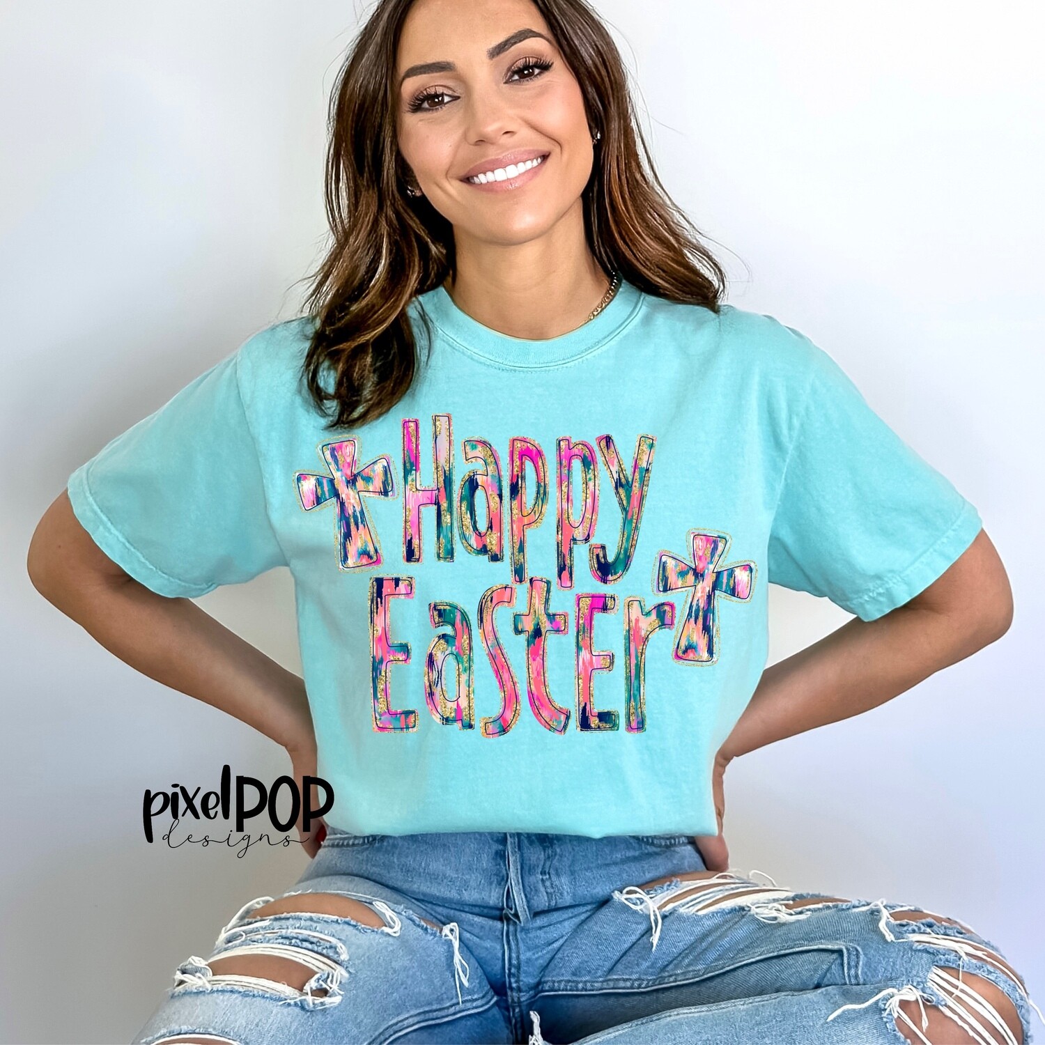 Ikat Happy Easter Crosses PNG Religious Christian | Easter Transfer Design PNG | Sublimation Design | Heat Transfer PNG | Digital Download | Printable Art | Clip Art