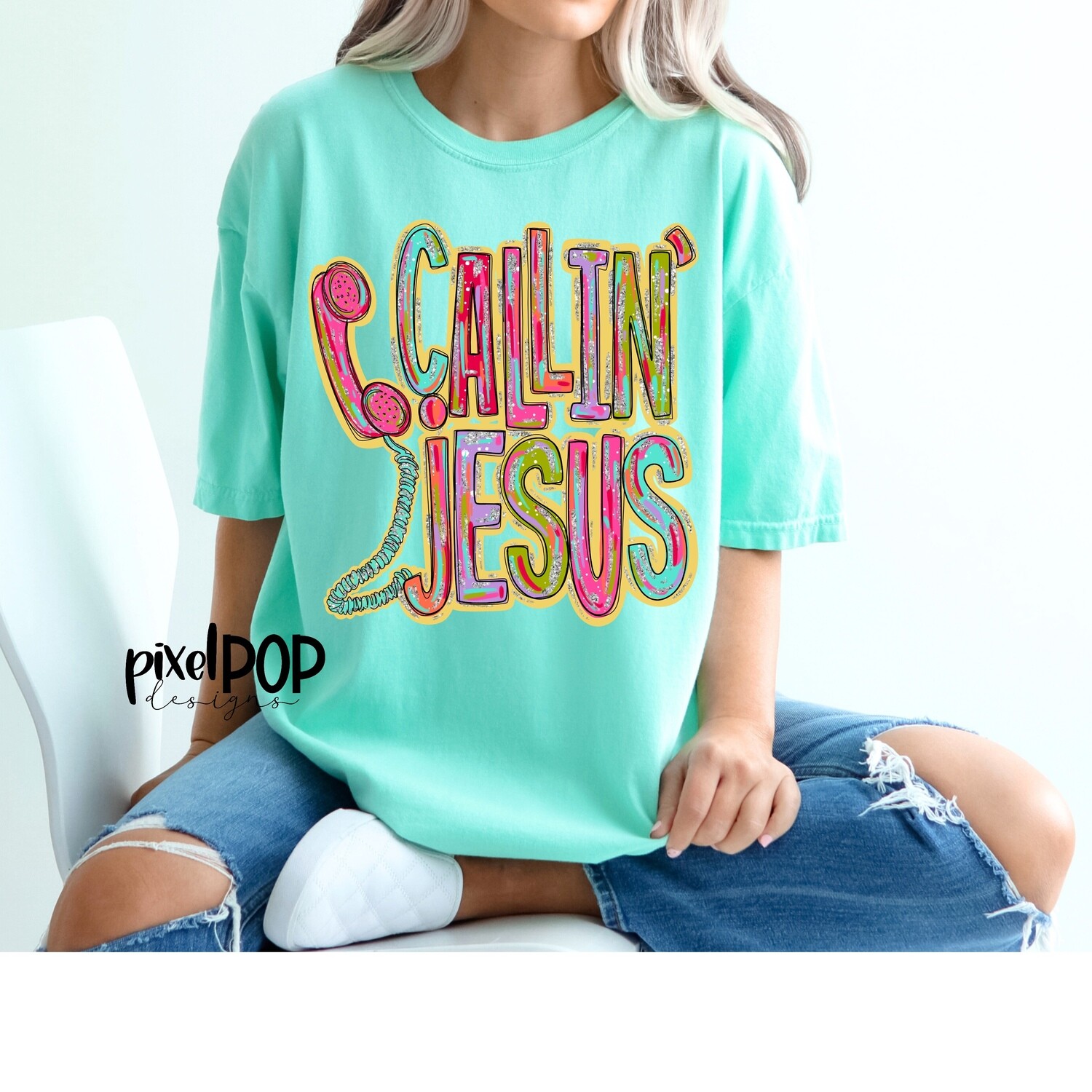 Callin&#39; Jesus Phone Silver Glitz PNG | Religious Art | Art | Glitter Sequin Glitz Sparkle | Hand Painted | Digital Background | Printable