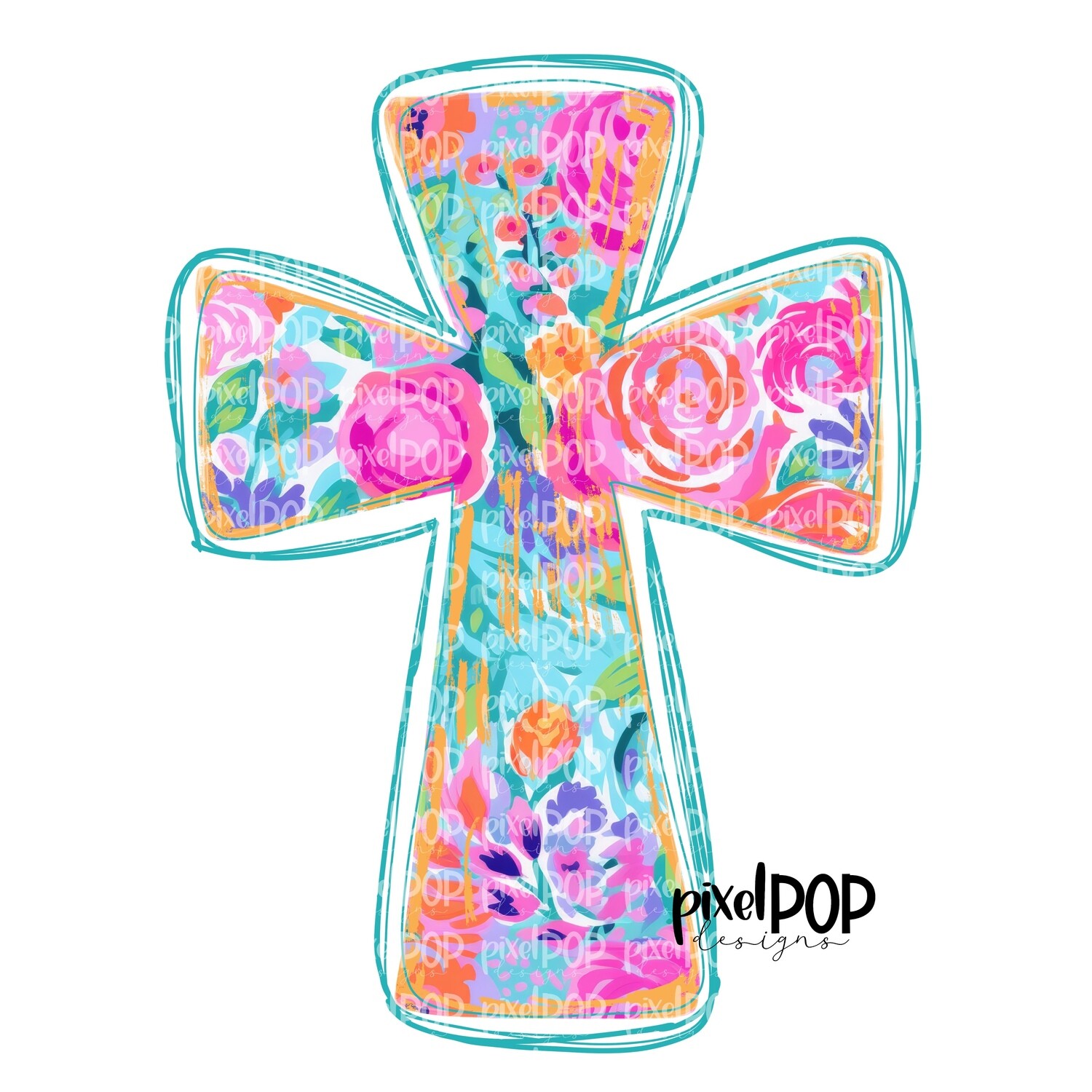 Bright Floral Painted Cross PNG | Cross | Religious Cross Design | Religious Sublimation | Pray | Hand Painted Digital Art | Digital Design