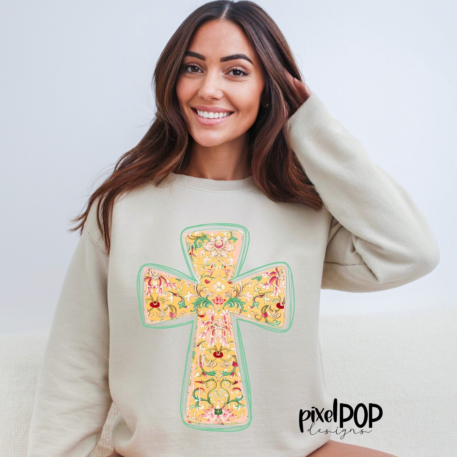 Bright Floral Painted Cross PNG | Cross | Religious Cross Design | Religious Sublimation | Pray | Hand Painted Digital Art | Digital Design