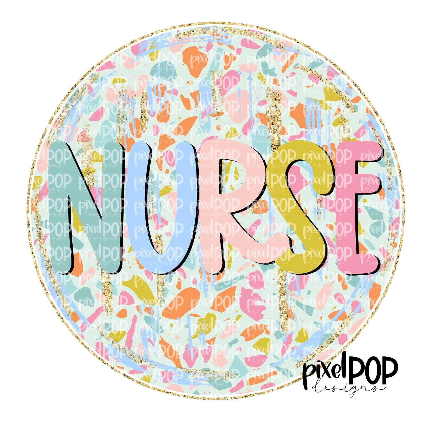 Terrazzo Nurse PNG Art Design | Healthcare Art | Sublimation DTF Transfer Art | Hand Painted | Digital Download | Printable