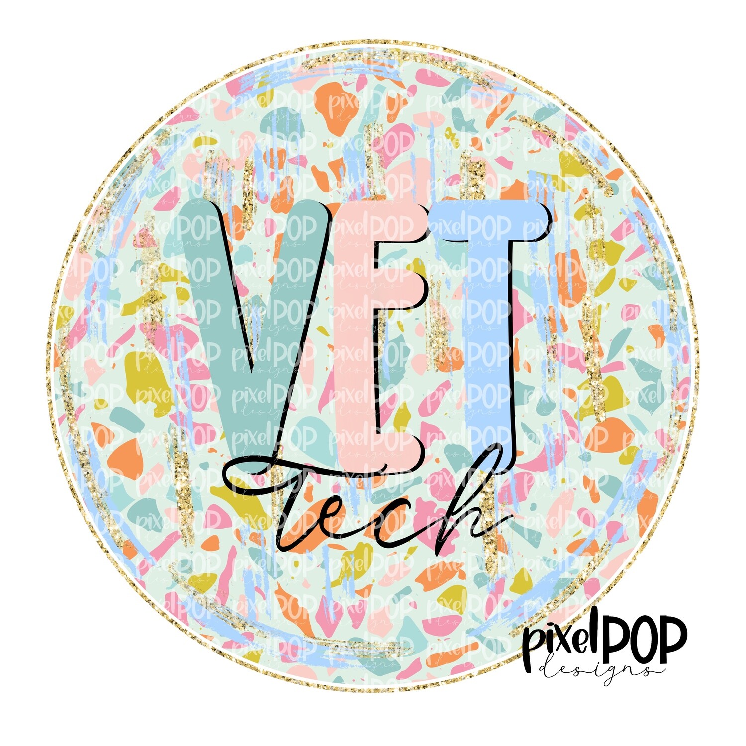 Terrazzo Vet Tech PNG Art Design | Healthcare Art | Sublimation DTF Transfer Art | Hand Painted | Digital Download | Printable