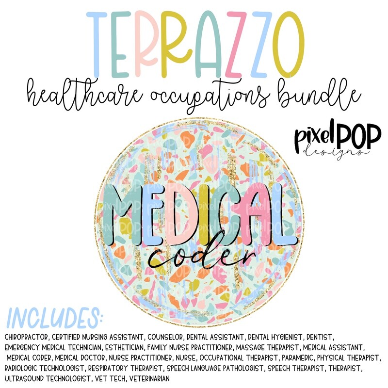 Terrazzo Healthcare Occupations 26 PNG Bundle | Hand Painted | Digital Download | Printable