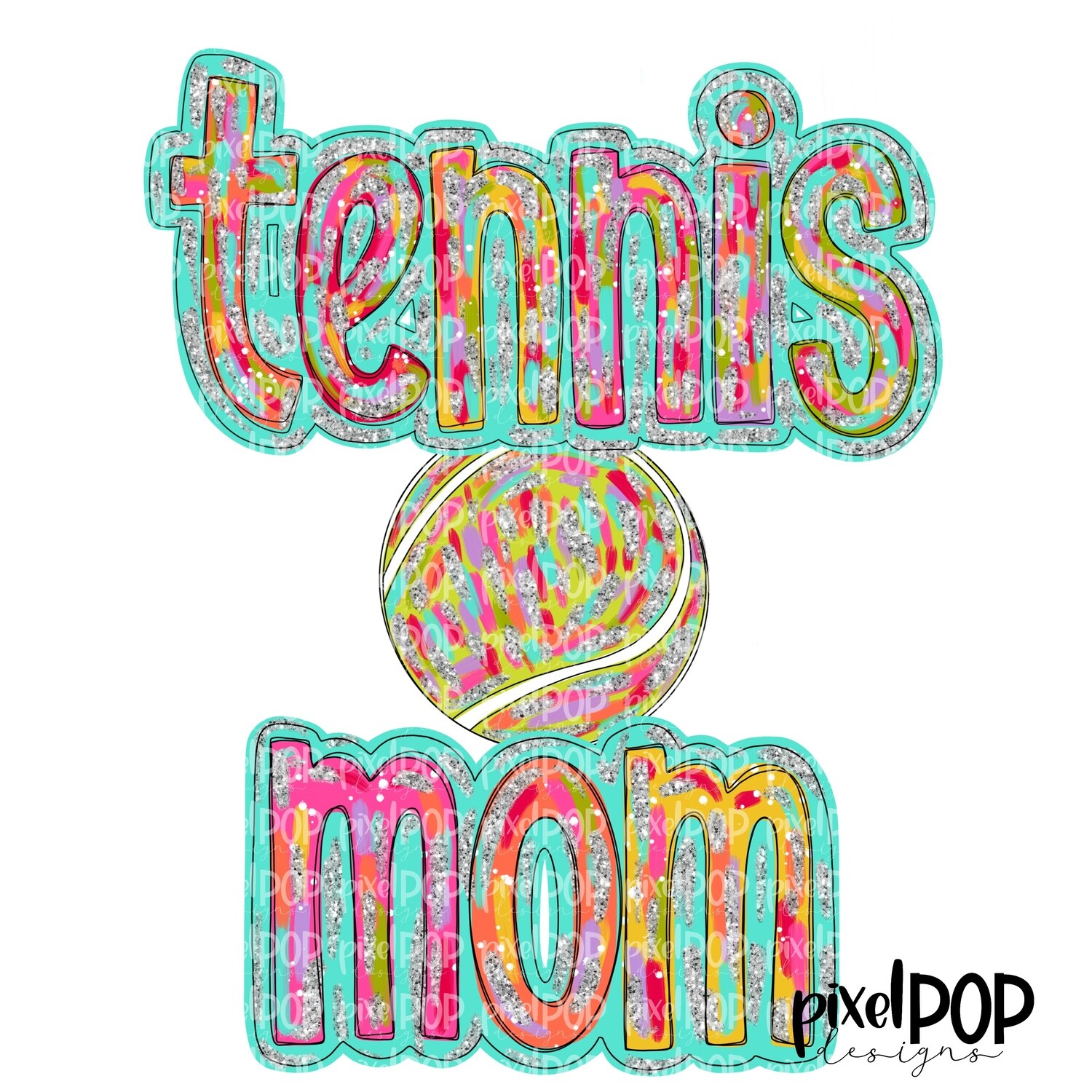 Tennis Mom Silver Glitter Glitz PNG Design | Tennis Design | Sublimation Design | Heat Transfer | Sports PNG | Digital Download