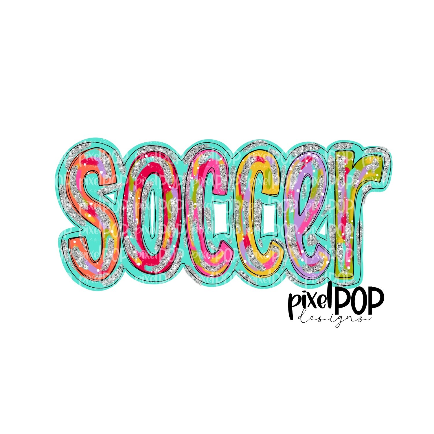Soccer Silver Glitter Glitz PNG Design | Soccer Futball Design | Sublimation Design | Heat Transfer | Sports PNG | Digital Download
