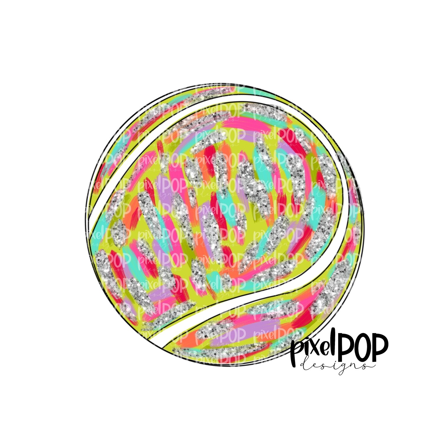 Tennis Ball Silver Glitter Glitz PNG Design | Tennis Design | Sublimation Design | Heat Transfer | Sports PNG | Digital Download