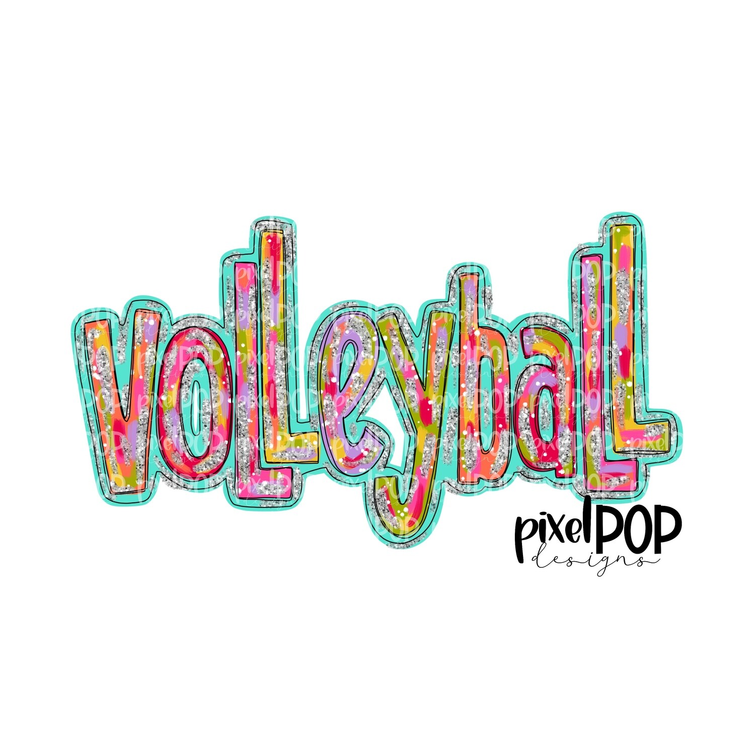 Volleyball Silver Glitter Glitz PNG Design | Volleyball Design | Sublimation Design | Heat Transfer | Sports PNG | Digital Download