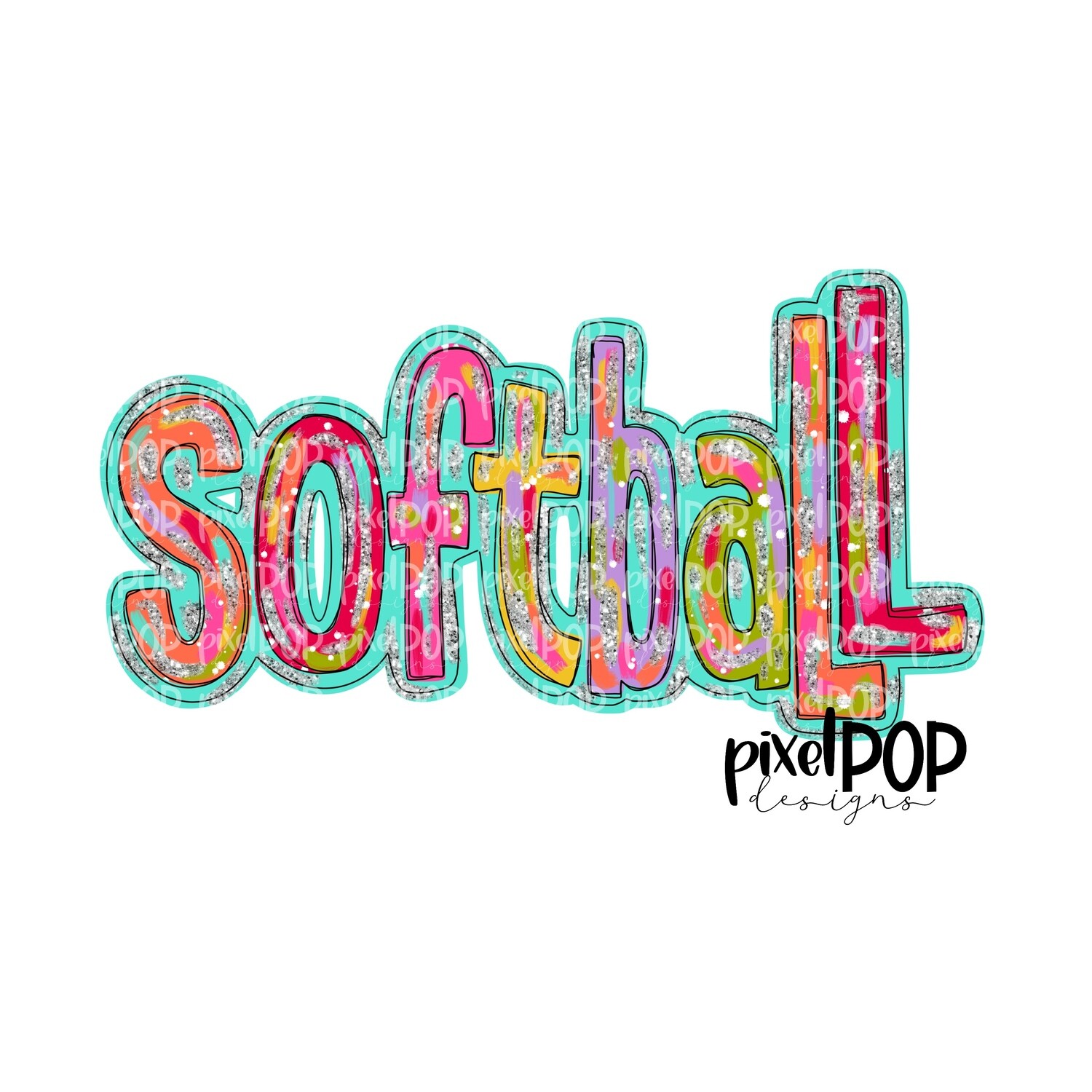 Softball Silver Glitter Glitz PNG Design | Softball Design | Sublimation Design | Heat Transfer | Sports PNG | Digital Download