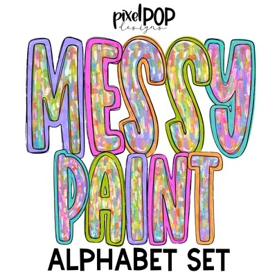 Messy Paint Alphabet Letter Set | Alphapack Font | Watercolor | PNG | Sublimation Doodle Letter | Font Set | Transfer Letters