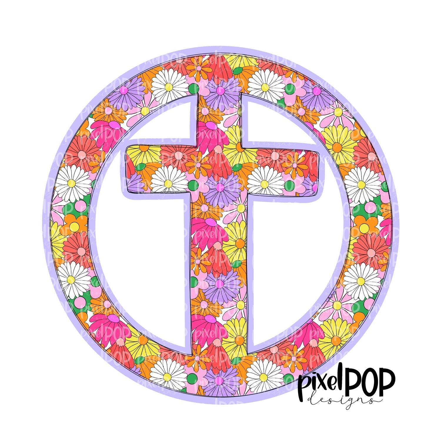 Circle Peace Cross Vintage Floral Religious Christian PNG | Religious Art Design