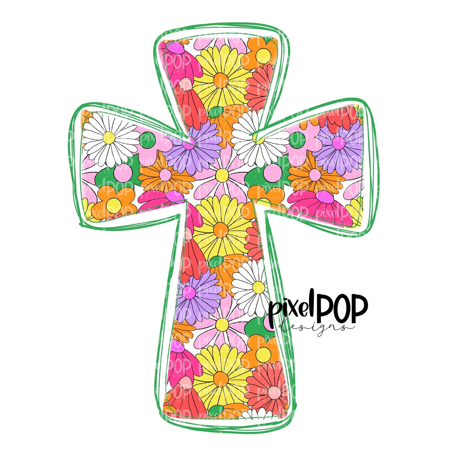 Vintage Retro Floral Cross Religious Christian PNG | Religious Art Design