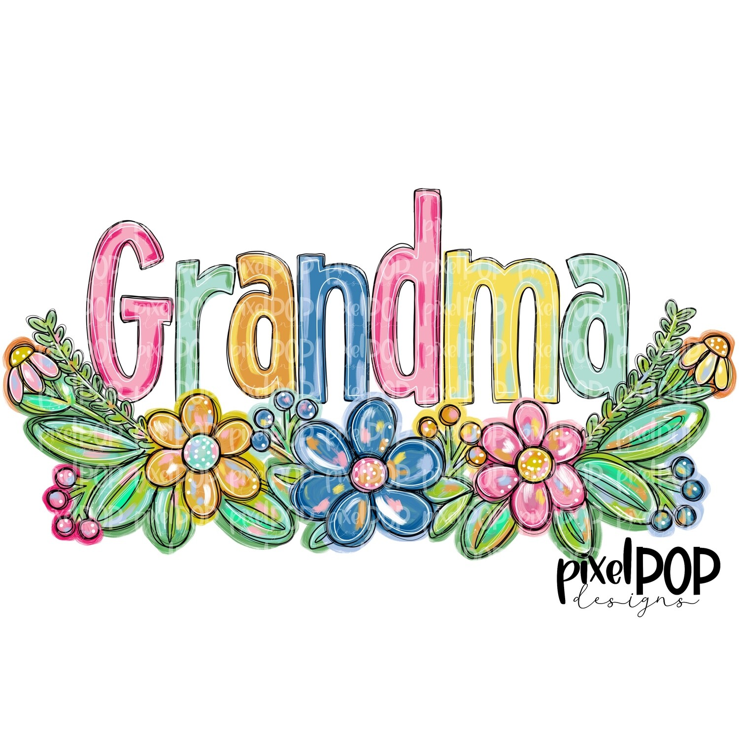 Grandma Spring Floral PNG | Mother&#39;s Day Sublimation Design | Hand Painted PNG | Digital Art | Printable Art | Clip Art