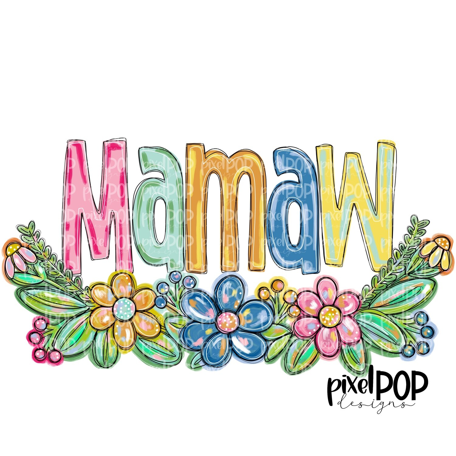 Mamaw Spring Floral PNG | Mother&#39;s Day Sublimation Design | Hand Painted PNG | Digital Art | Printable Art | Clip Art