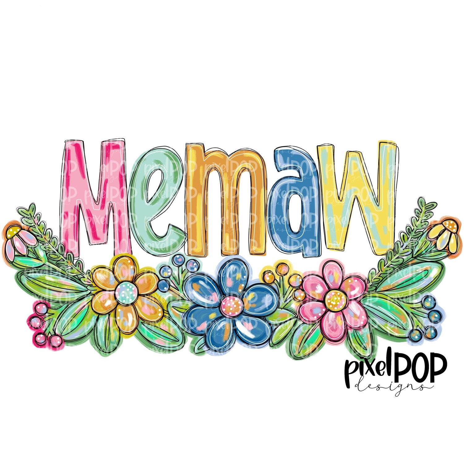 Memaw Spring Floral PNG | Mother&#39;s Day Sublimation Design | Hand Painted PNG | Digital Art | Printable Art | Clip Art