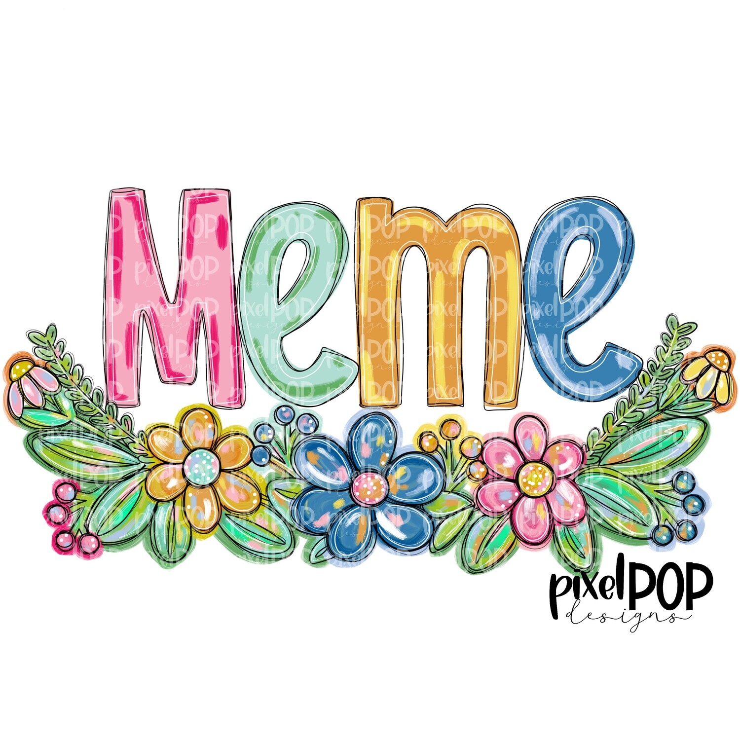 Meme Spring Floral PNG | Mother&#39;s Day Sublimation Design | Hand Painted PNG | Digital Art | Printable Art | Clip Art