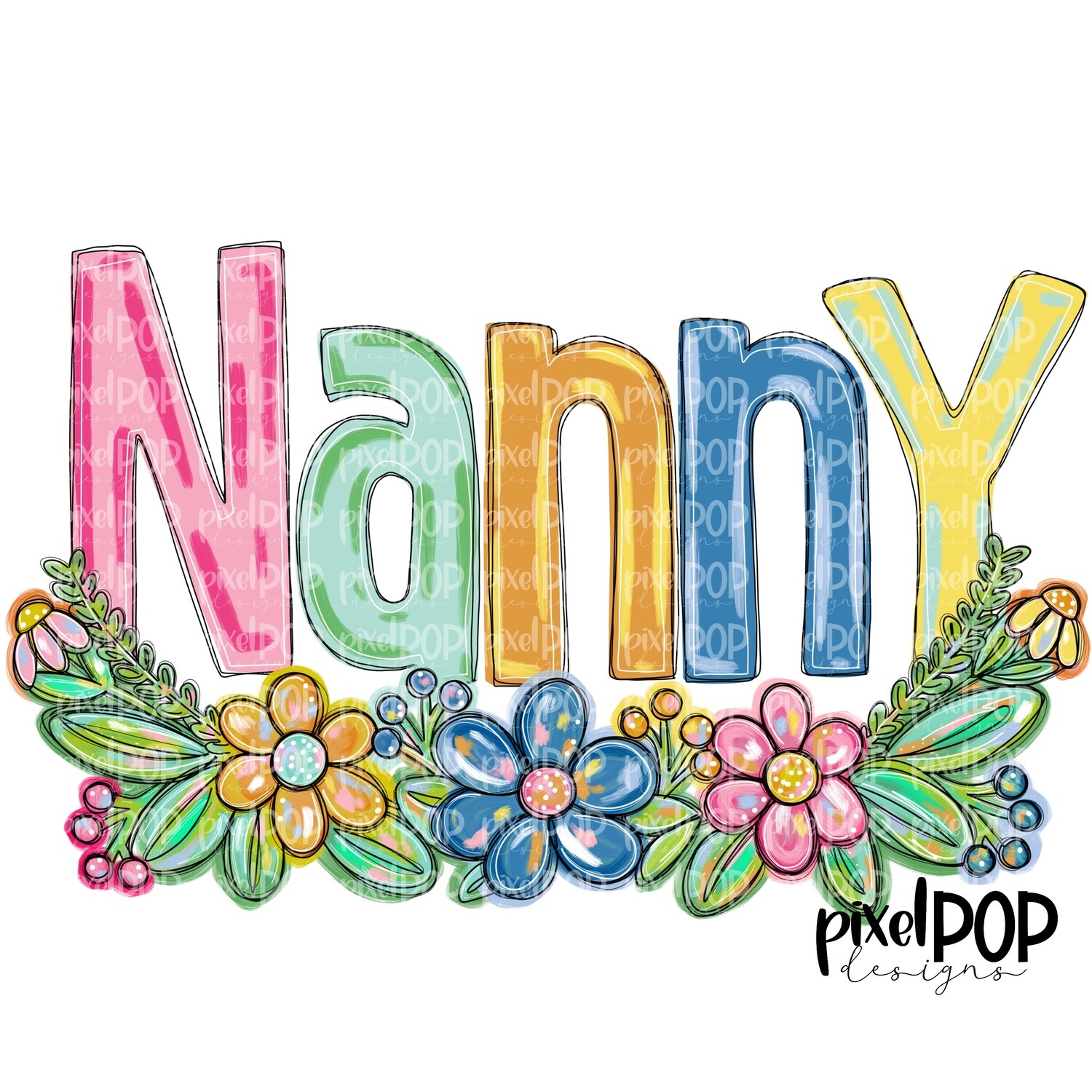 Nanny Spring Floral PNG | Mother&#39;s Day Sublimation Design | Hand Painted PNG | Digital Art | Printable Art | Clip Art