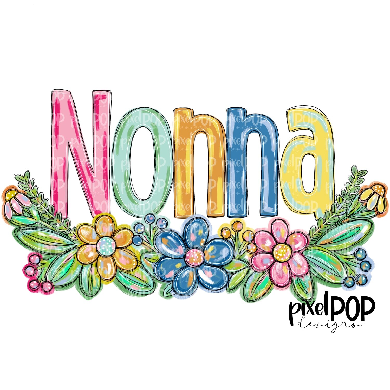 Nonna Spring Floral PNG | Mother&#39;s Day Sublimation Design | Hand Painted PNG | Digital Art | Printable Art | Clip Art