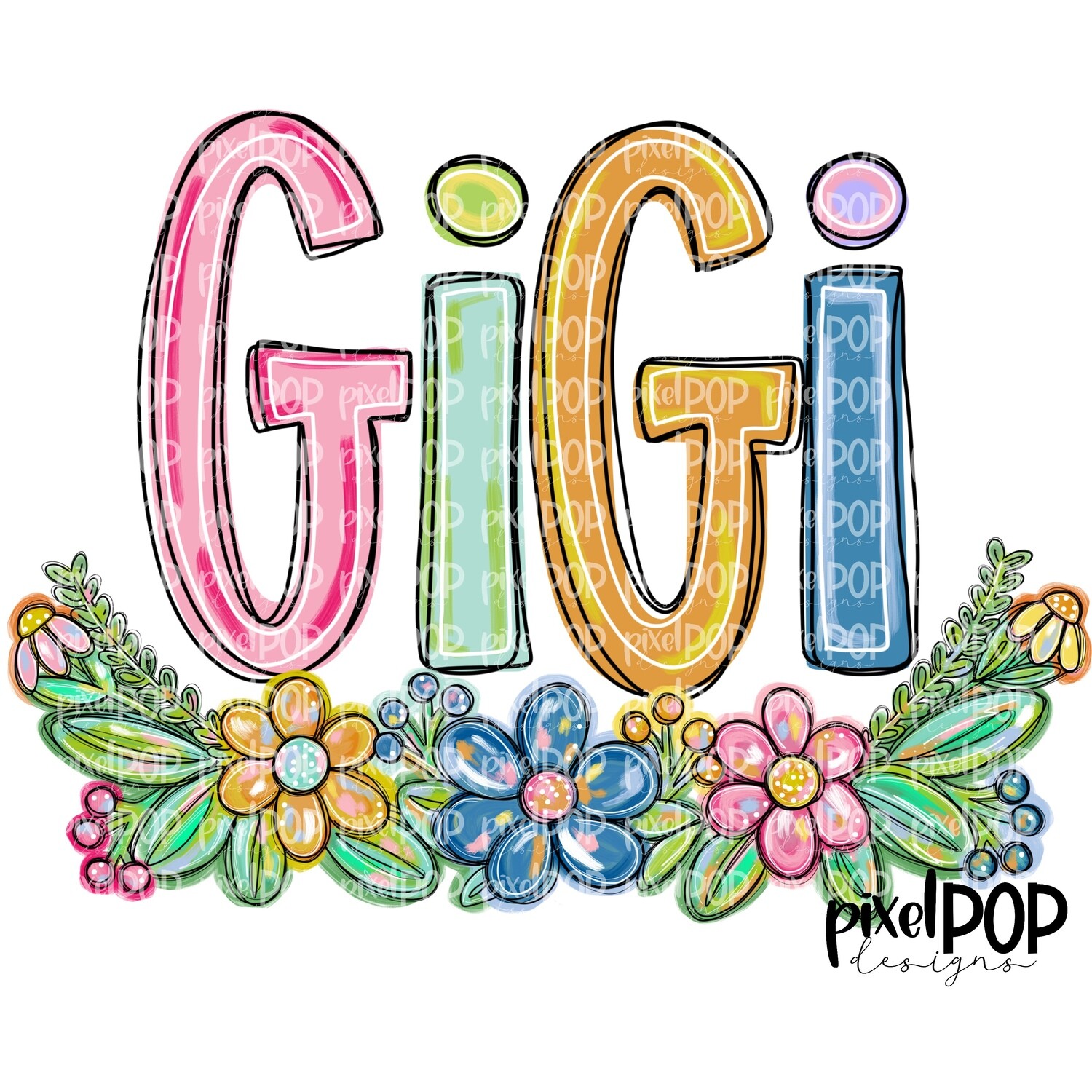 Gigi Spring Floral PNG | Mother&#39;s Day Sublimation Design | Hand Painted PNG | Digital Art | Printable Art | Clip Art