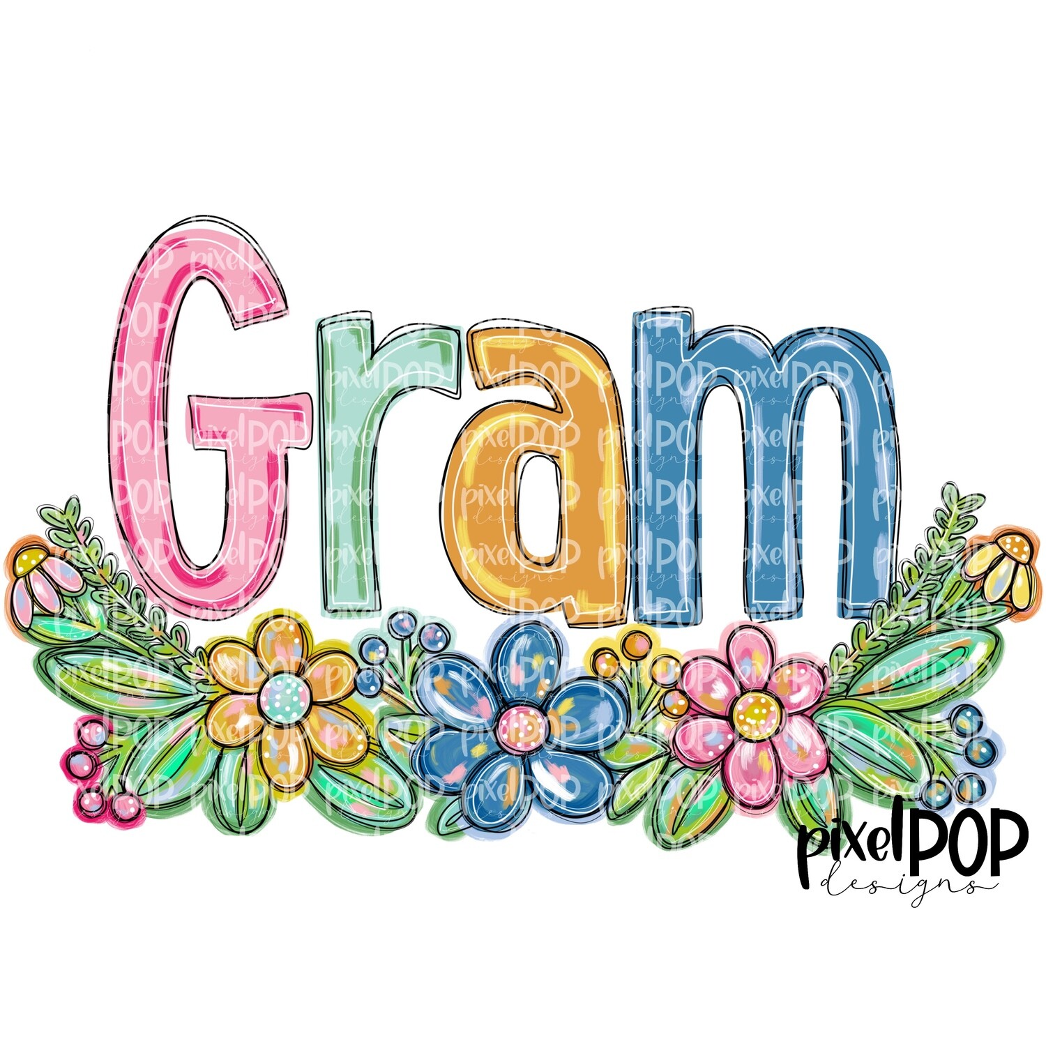 Gram Spring Floral PNG | Mother&#39;s Day Sublimation Design | Hand Painted PNG | Digital Art | Printable Art | Clip Art