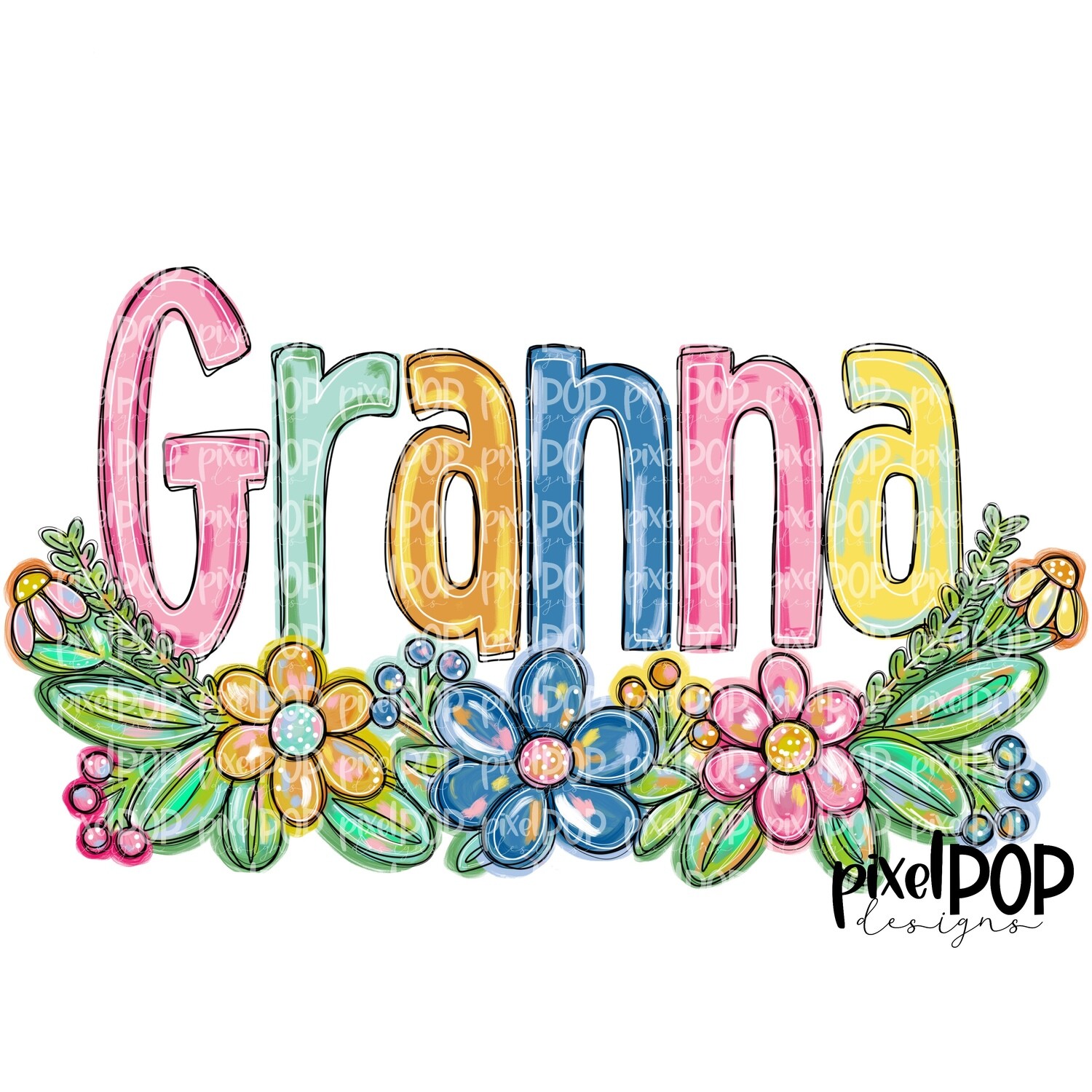 Granna Spring Floral PNG | Mother&#39;s Day Sublimation Design | Hand Painted PNG | Digital Art | Printable Art | Clip Art