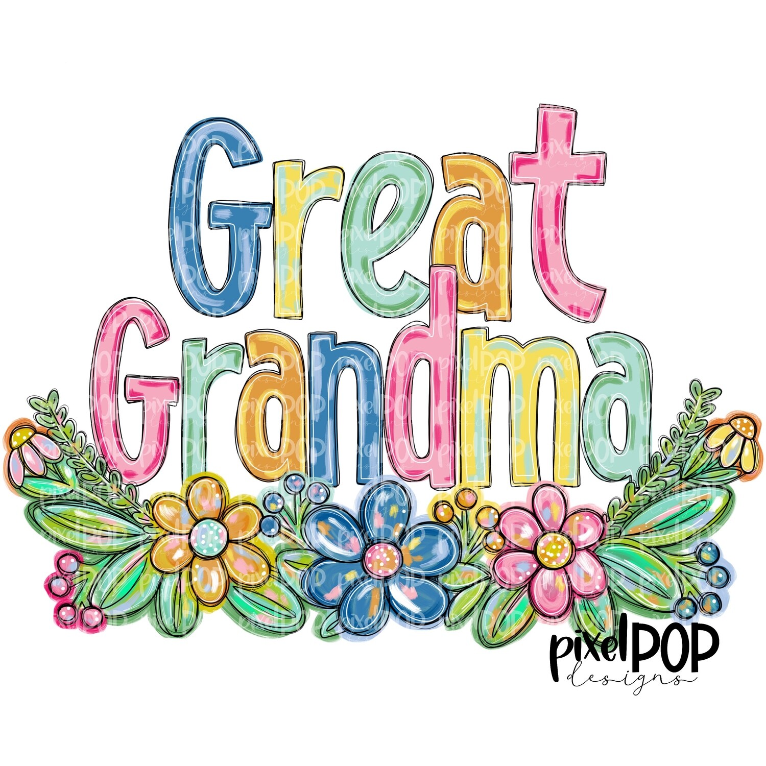 Great Grandma Spring Floral PNG | Mother&#39;s Day Sublimation Design | Hand Painted PNG | Digital Art | Printable Art | Clip Art