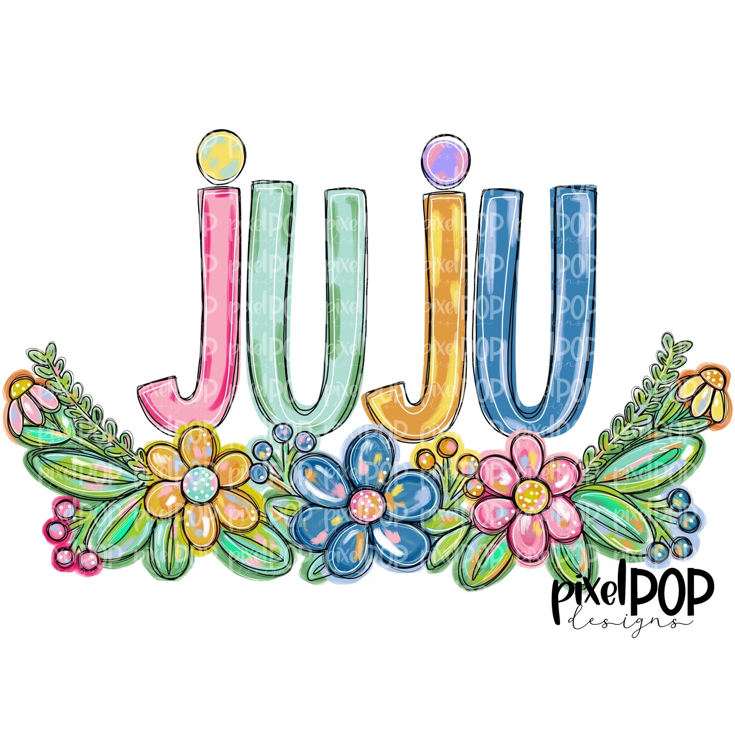 Juju Spring Floral PNG | Mother&#39;s Day Sublimation Design | Hand Painted PNG | Digital Art | Printable Art | Clip Art
