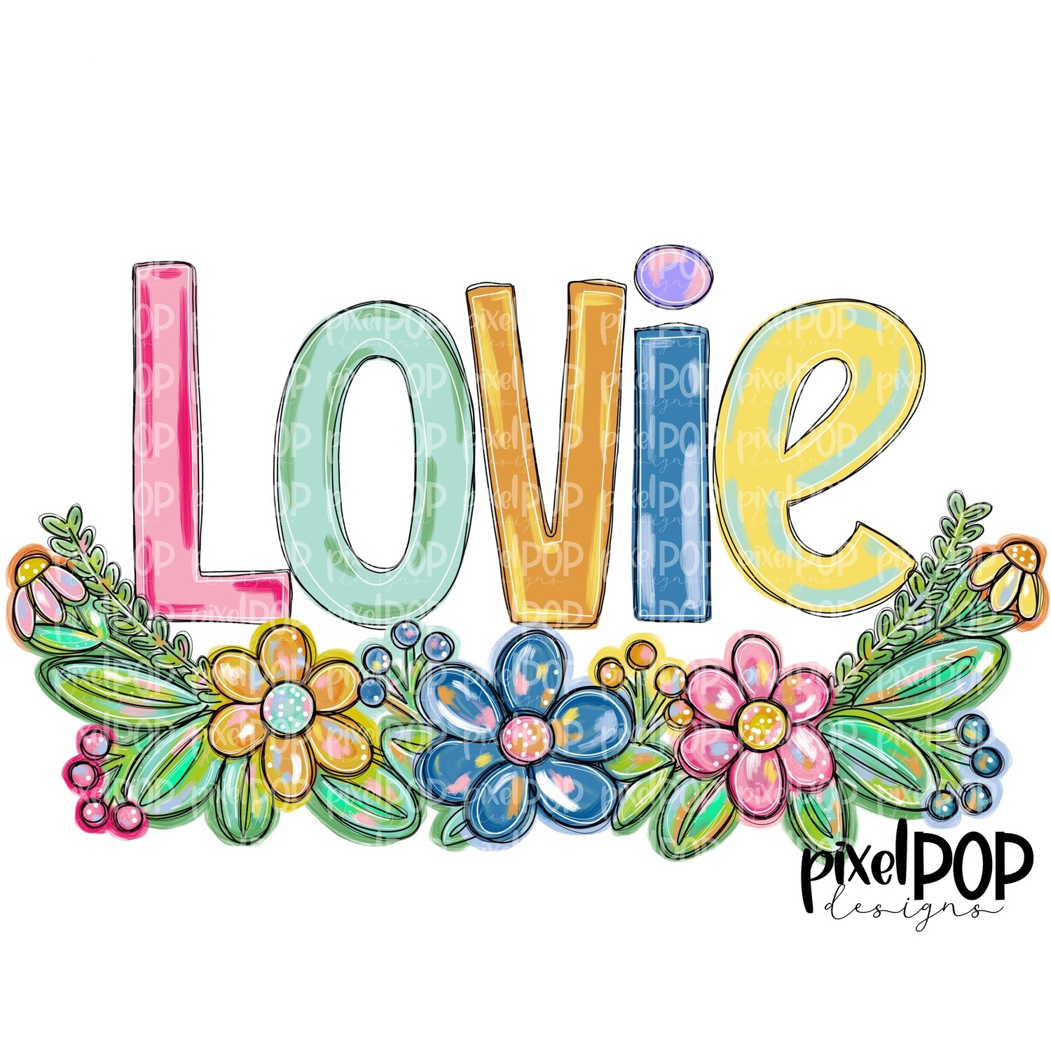 Lovie Spring Floral PNG | Mother&#39;s Day Sublimation Design | Hand Painted PNG | Digital Art | Printable Art | Clip Art