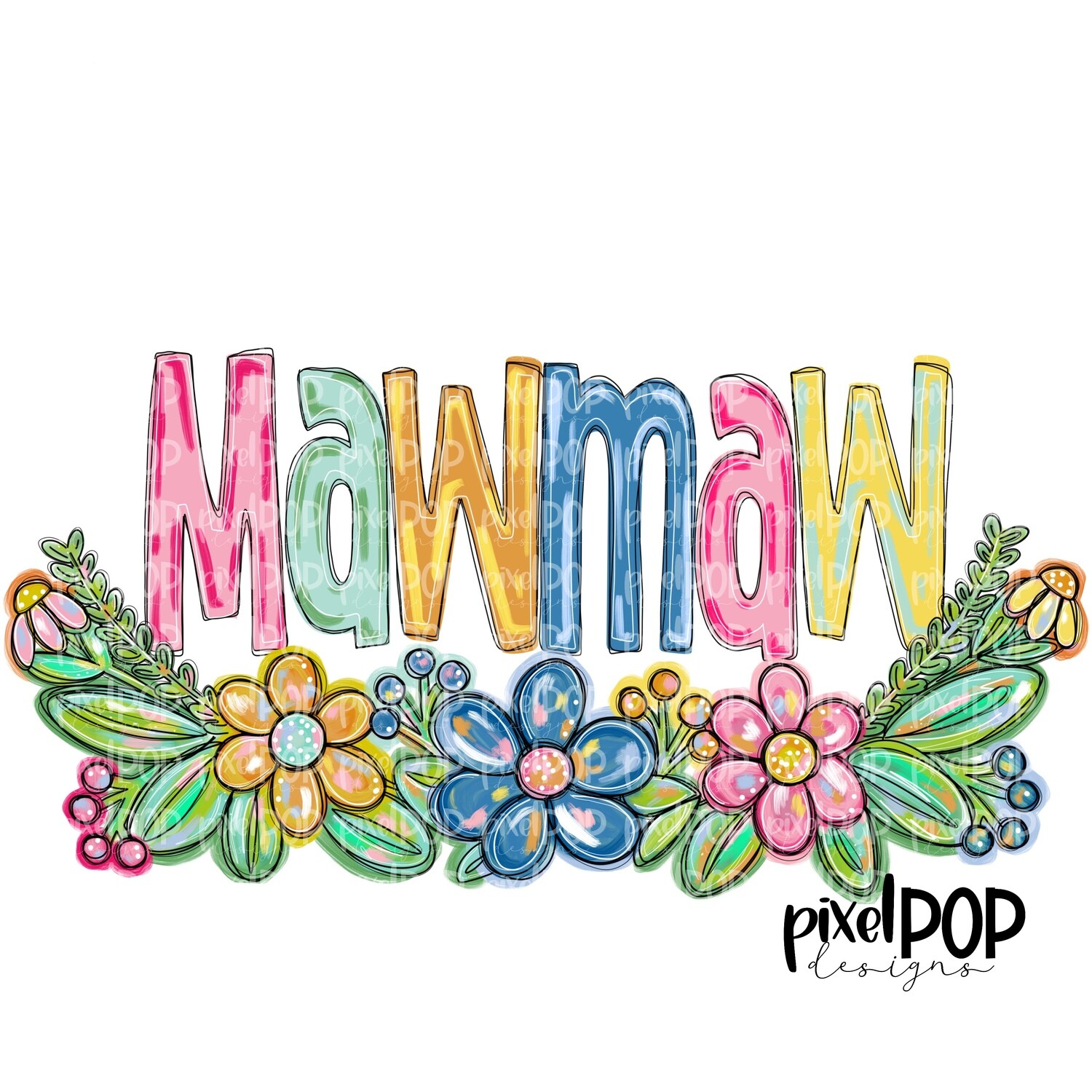 Mawmaw Spring Floral PNG | Mother&#39;s Day Sublimation Design | Hand Painted PNG | Digital Art | Printable Art | Clip Art