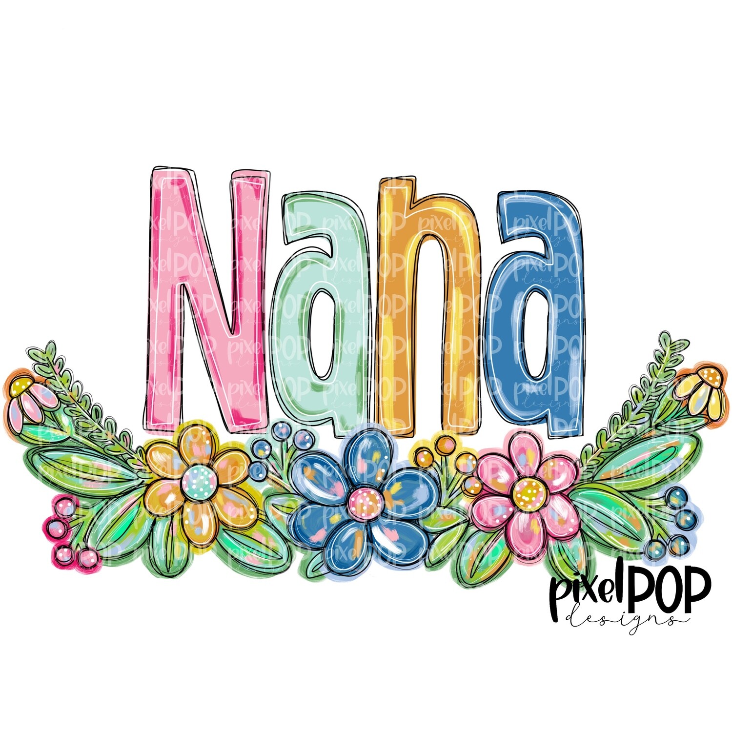 Nana Spring Floral PNG | Mother&#39;s Day Sublimation Design | Hand Painted PNG | Digital Art | Printable Art | Clip Art