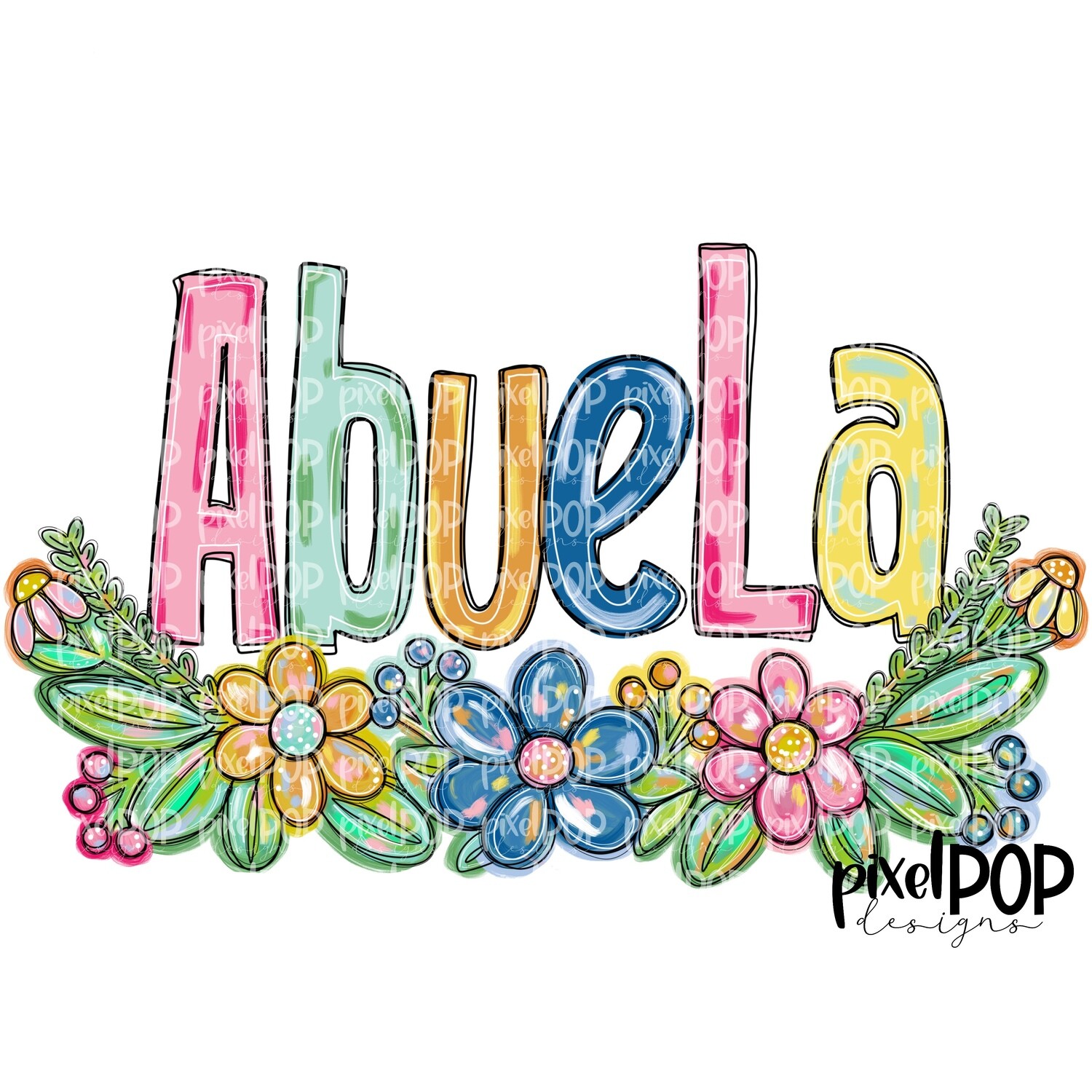 Abuela Spring Floral PNG | Mother&#39;s Day Sublimation Design | Hand Painted PNG | Digital Art | Printable Art | Clip Art